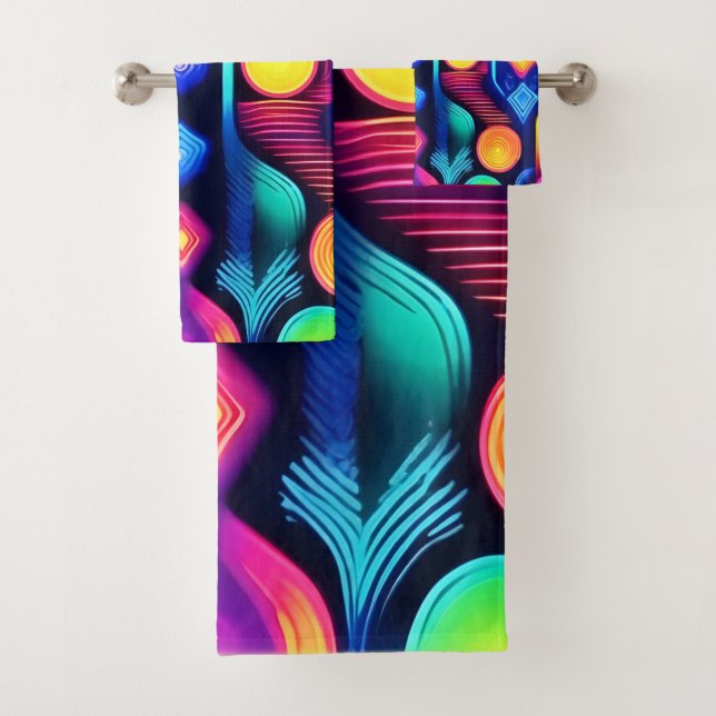 Conjunto De Toalhas Neon Geométrico Mandala Art (Insitu)