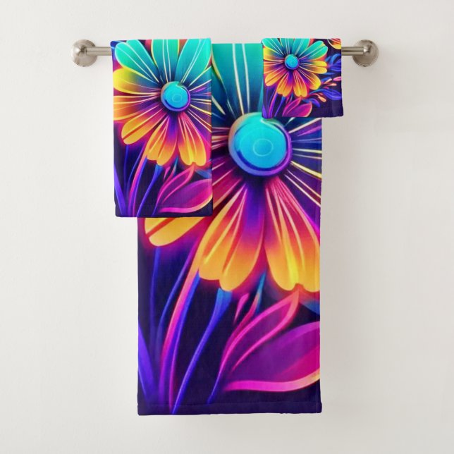 Conjunto De Toalhas Neon Glow Floral Fantasy Art (Insitu)
