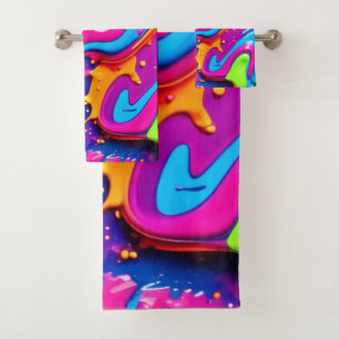 Conjunto De Toalhas Neon Glow Liquid Splatter Trabalho de arte