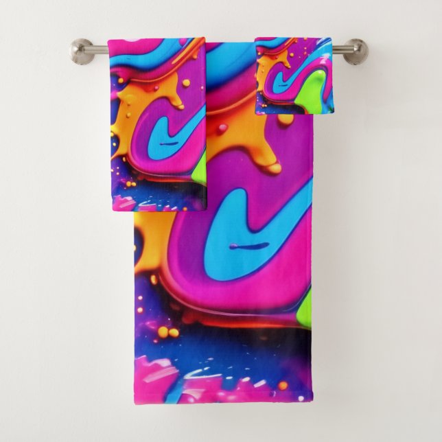 Conjunto De Toalhas Neon Glow Liquid Splatter Trabalho de arte (Insitu)
