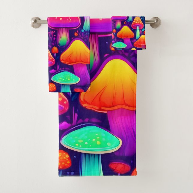 Conjunto De Toalhas Neon Glow Mushroom Forest (Insitu)