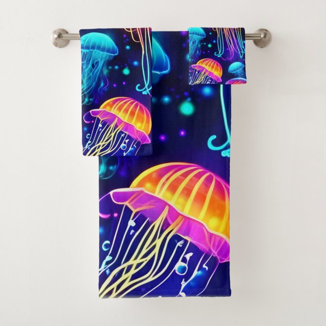 Conjunto De Toalhas Neon Jellyfish Dreams (Insitu)