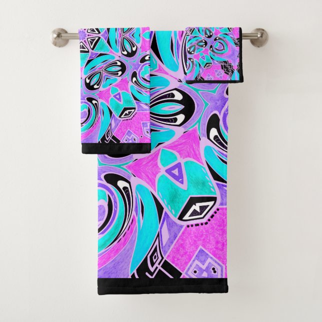 Conjunto De Toalhas Neon kaleidoscope, mandala (Insitu)