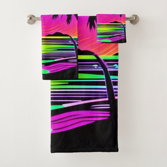 Conjunto De Toalhas Neon Night Beachscape (Insitu)