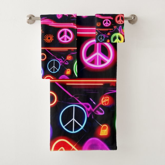 Conjunto De Toalhas Neon Peace Symbol Padrões (Insitu)
