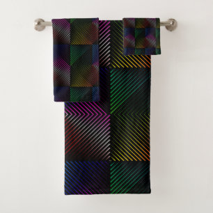 Conjunto De Toalhas Neon Rainbow Prism Squares Em Preto