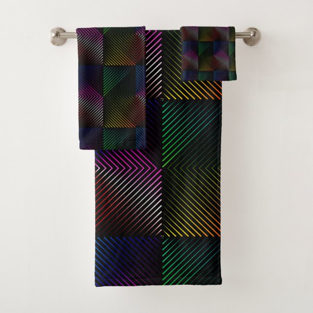 Conjunto De Toalhas Neon Rainbow Prism Squares Em Preto (Insitu)