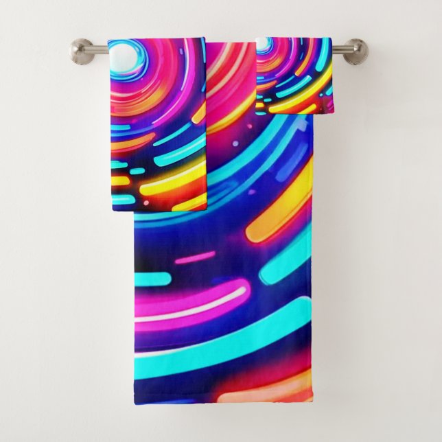 Conjunto De Toalhas Neon Spiral Light Art (Insitu)