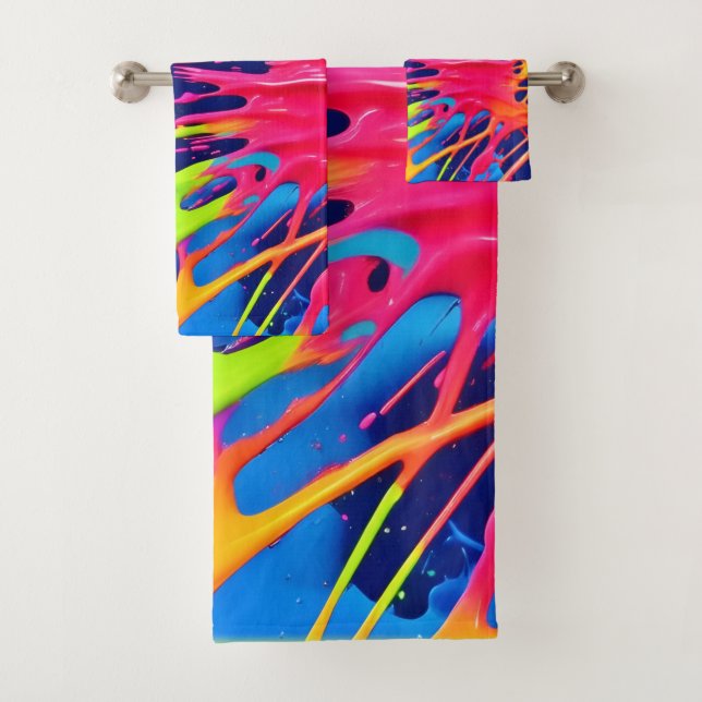 Conjunto De Toalhas Neon Splatter: Arte vibrante Abstrato (Insitu)