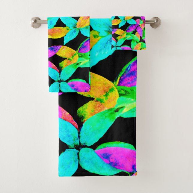 Conjunto De Toalhas Neonscape Leaf Pattern (Insitu)