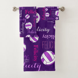 Conjunto De Toalhas Netbolas esportes cor-de-rosa, branco roxo, nome p