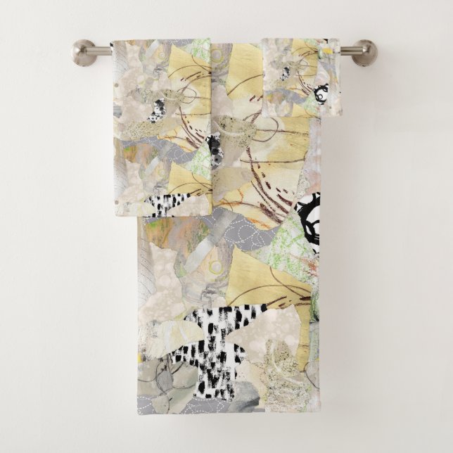 Conjunto De Toalhas Neutral Elegant Abstract Collage Design (Insitu)