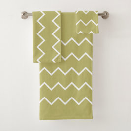 Conjunto De Toalhas Neutrale Töne Khaki mit weißen Zacken