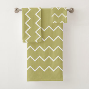 Conjunto De Toalhas Neutrale Töne Khaki mit weißen Zacken