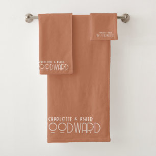 Conjunto De Toalhas Newlyweds Terracotta do Monograma Branco de Casame