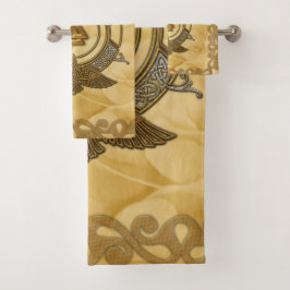 Conjunto De Toalhas Nó celta elegante em cores de ouro.