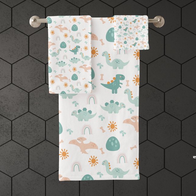 Conjunto De Toalhas Noite Bathroom De Crianças De Padrões De Dino Cute (Criador carregado)