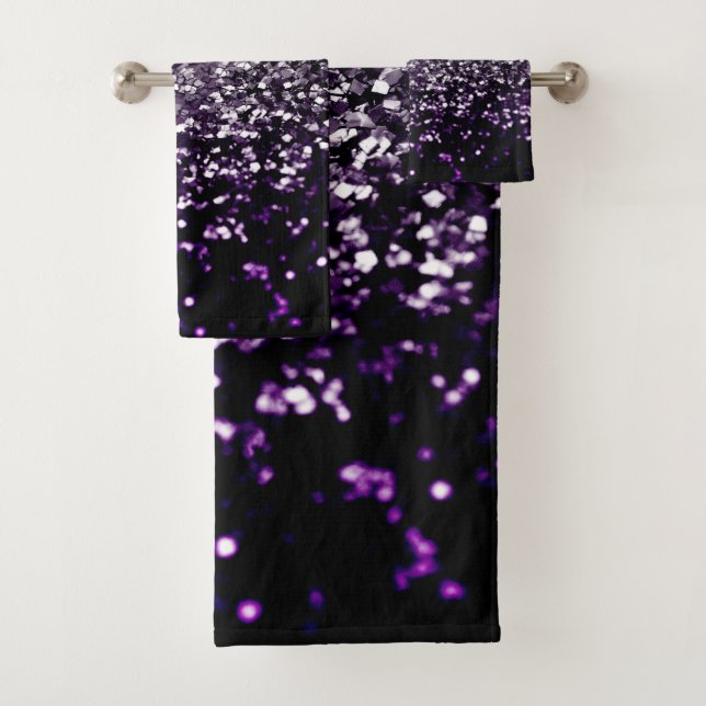 Conjunto De Toalhas Noite Escura, Purple Silver Glitter #1 #Brilhante (Insitu)