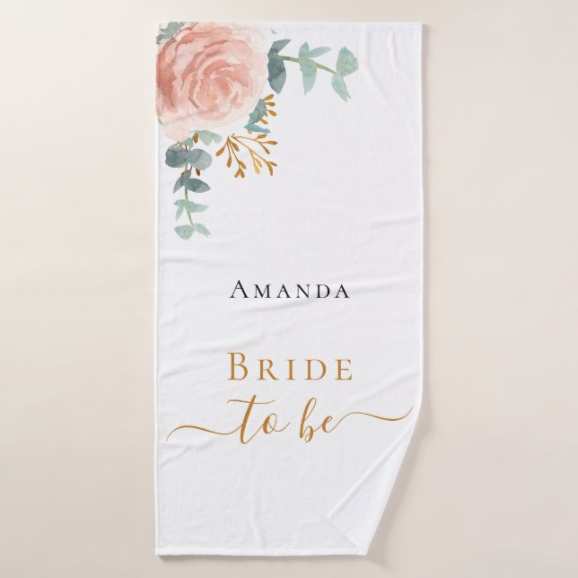 Conjunto De Toalhas Noiva dourado rosa floral eucalipto despedida de s (Toalha de Banho)