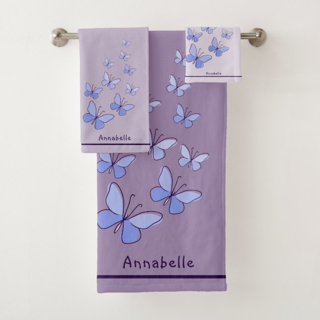 Conjunto De Toalhas Nome Blue Butterfly Doodle Caleidoscope Lavanda (Insitu)