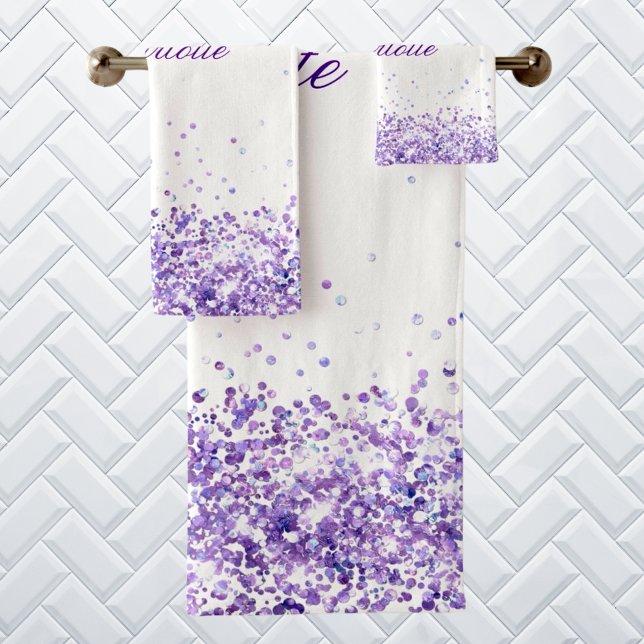 Conjunto De Toalhas Nome branco da poeira da lavanda violeta (Criador carregado)