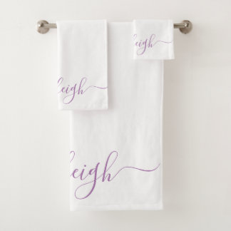 Conjunto De Toalhas Nome Branco do Script de Lavanda Elegante Moderno