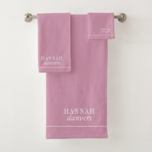 Conjunto De Toalhas Nome branco Elegante Monograma cor-de-rosa