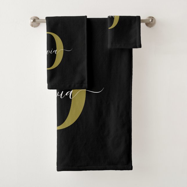 Conjunto De Toalhas Nome com Letra Maiúscula Personalizada Preto Branc (Insitu)