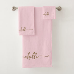 Conjunto De Toalhas Nome com Monograma em Dourado Elegante Letra Scrip
