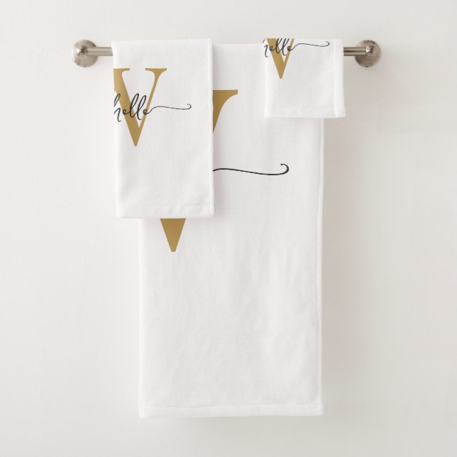 Conjunto De Toalhas Nome com Monograma em Ouro Branco com Letra Modern (Insitu)