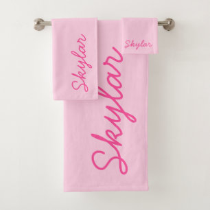 Conjunto De Toalhas Nome Curso Personalizado Cor-de-Rosa Quente Rosa-R