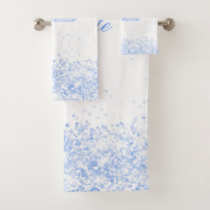 Conjunto De Toalhas Nome da brilho branco azul claro