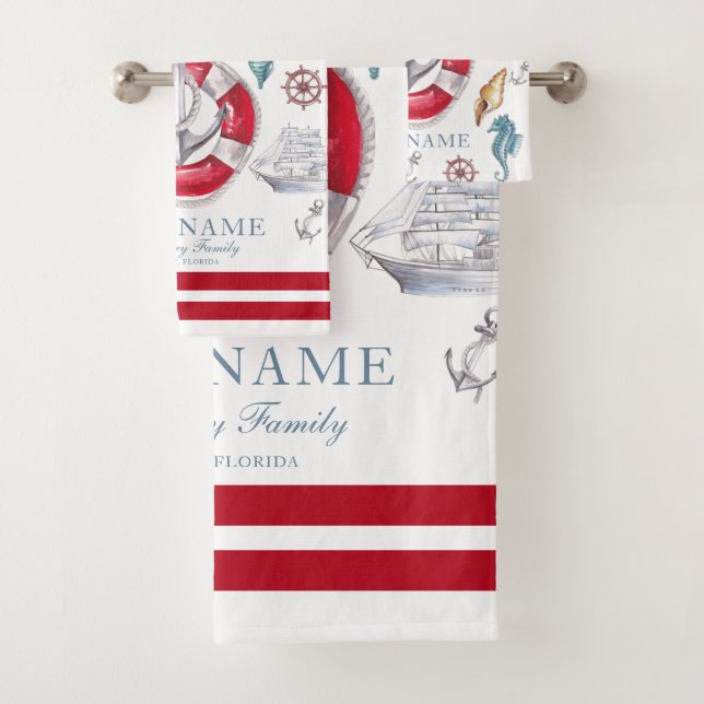 Conjunto De Toalhas Nome da embarcação Elementos náuticos Aquarela (Insitu)