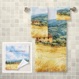 Conjunto De Toalhas Nome da Família Mediterrâneo Toscano Aquarela