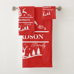 Conjunto De Toalhas Nome da Família Personalizada do Red Christmas F
