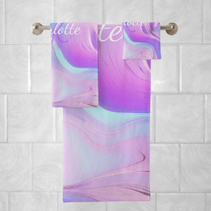 Conjunto De Toalhas Nome das iniciais do monograma roxo, cor-de-rosa h