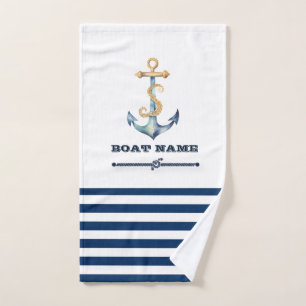 Conjunto De Toalhas Nome de Barco Náutico, Âncora, Listras de Corda