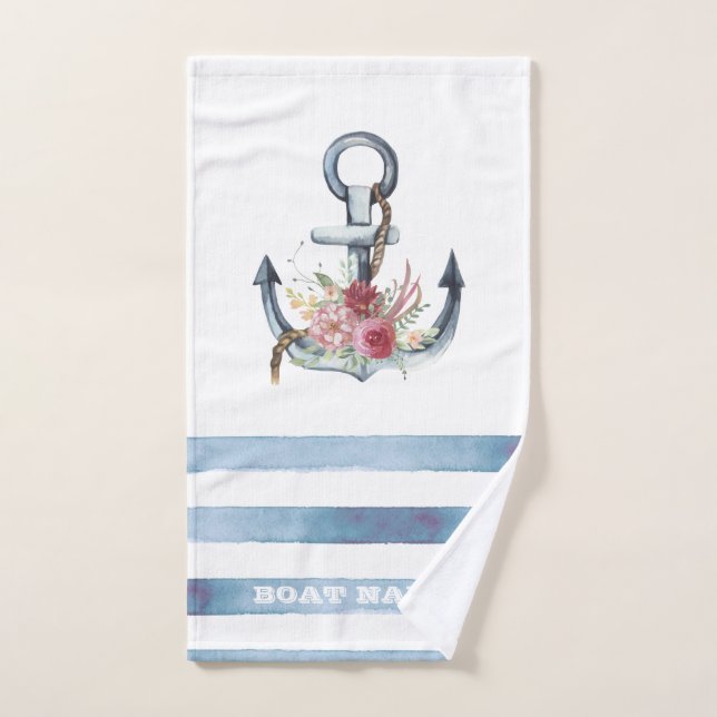 Conjunto De Toalhas Nome de Barco Náutico, Flores de Âncora (Toalha de mão)