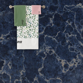 Conjunto De Toalhas Nome de folha verde do padrão aquarela