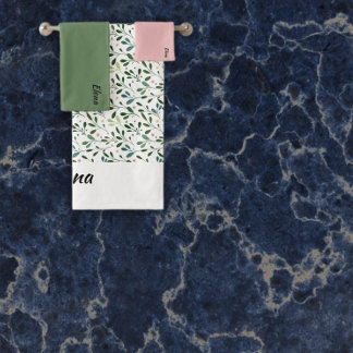 Conjunto De Toalhas Nome de folha verde do padrão aquarela