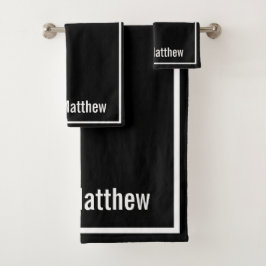 Conjunto De Toalhas Nome de Letra Moderna e Elegante em Preto e Branco