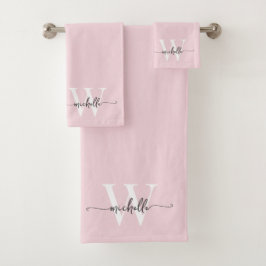 Conjunto De Toalhas Nome de Monograma Rosa Bege Moderno e Sofisticado 