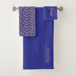 Conjunto De Toalhas nome de padrão de flor silvestre simples azul