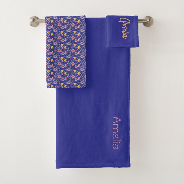 Conjunto De Toalhas nome de padrão de flor silvestre simples azul (Insitu)