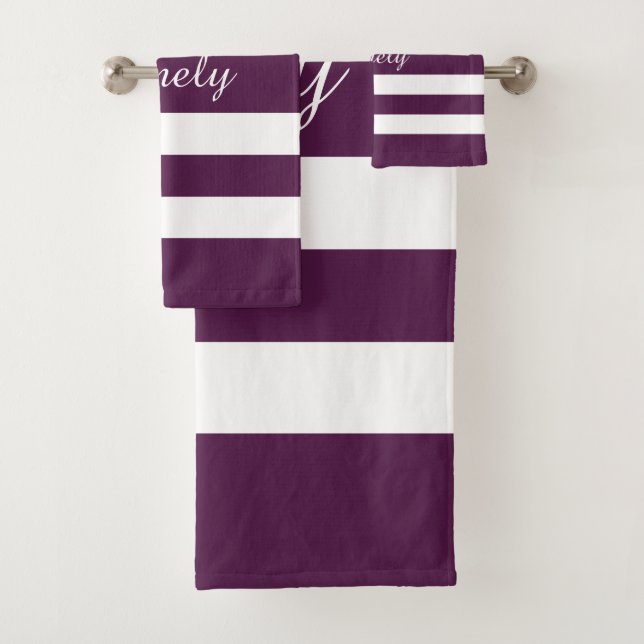 Conjunto De Toalhas Nome de Padrão Listrado Roxo Branco Moderno (Insitu)
