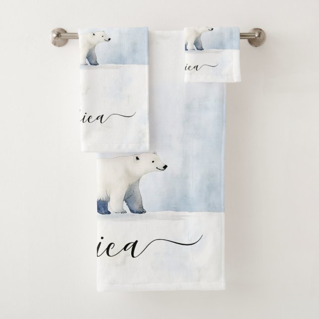 Conjunto De Toalhas nome de script de urso polar fofo (Insitu)