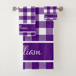Conjunto De Toalhas Nome de Script de Verificações de Búfalo Roxo Índi