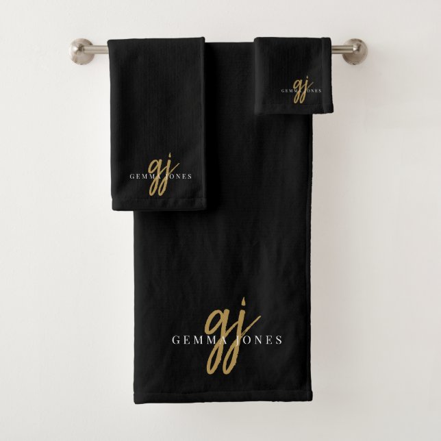 Conjunto De Toalhas Nome de Script Dourado do Monograma Chic (Insitu)