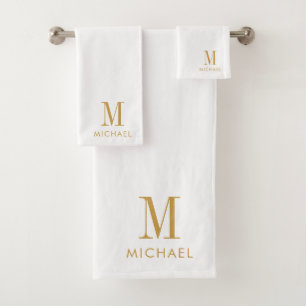 Conjunto De Toalhas Nome de Script Dourado do Monograma Simples Modern