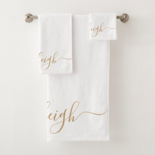 Conjunto De Toalhas Nome de Script Dourado Elegante Moderno Branco